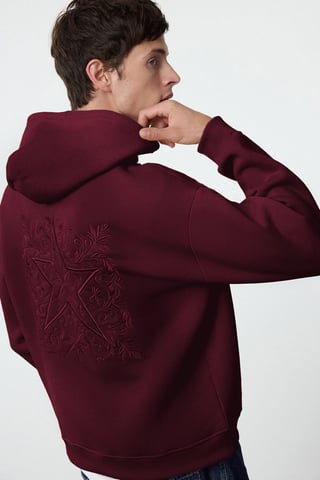 TRENDYOL MAN Men's Burgundy Slogan Long Oversize Sweatshirts