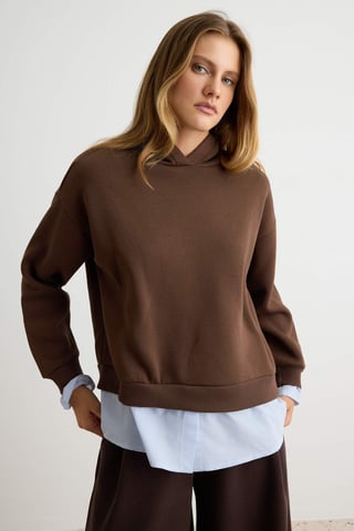 TRENDYOLMİLLA Women's Brown Plain Long Oversize Sweatshirts