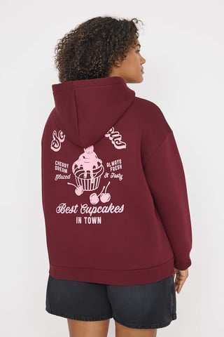 Trendyol Curve Dam Vinröd Slogan Lång Oversize Plus size Sweatshirts