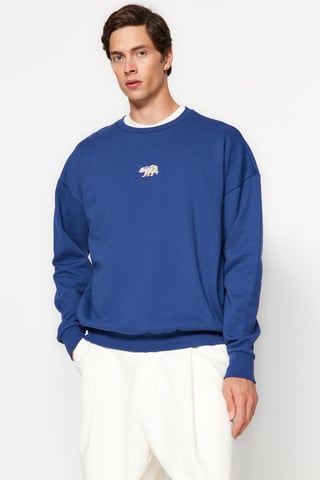 TRENDYOL MAN Men's Dark blue Plain Long Oversize Sweatshirts