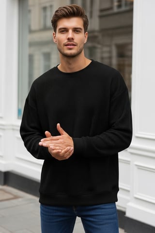 TRENDYOL MAN Men's Black Plain Long Oversize Sweatshirts