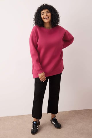 Trendyol Curve Women's Pink Plain Long Oversize Plus Size Sweatshirts
