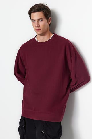 TRENDYOL MAN Men's Burgundy Plain Long Oversize Sweatshirts