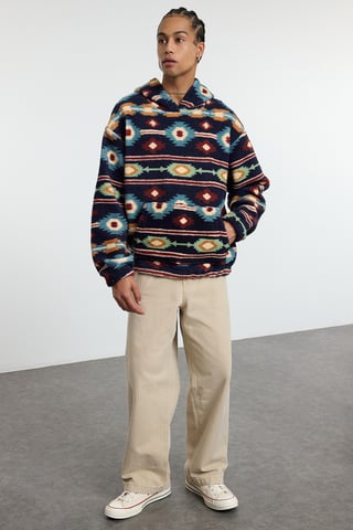 TRENDYOL MAN Unisex Dark blue Retro Long Oversize Sweatshirts