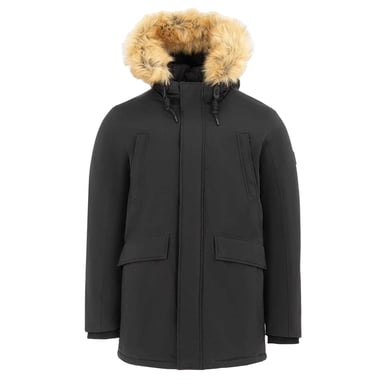 SoulCal Mens Faux Fur Trim Hooded Regular Parka (Black)