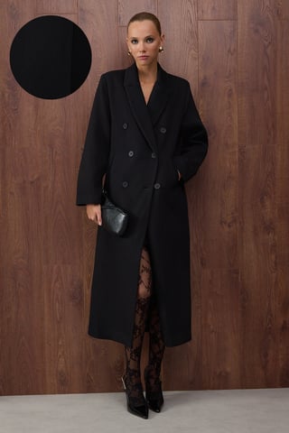 TRENDYOLMİLLA Women's Black Striped Long Oversize Coats