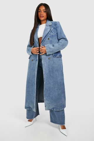 Boohoo Denim trenchcoat met dubbele rij knopen
