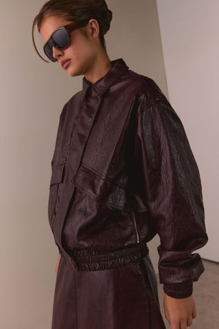 Warehouse Oversized bomberjack van imitatieleer en vinyl