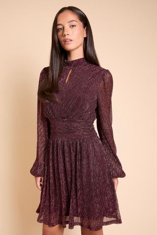 DP Luxe Sparkle geplisseerde jersey mini-jurk met hoge hals