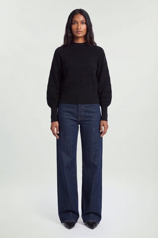 Karen Millen Gebreide top met lange mouwen, ribdetails en wollook