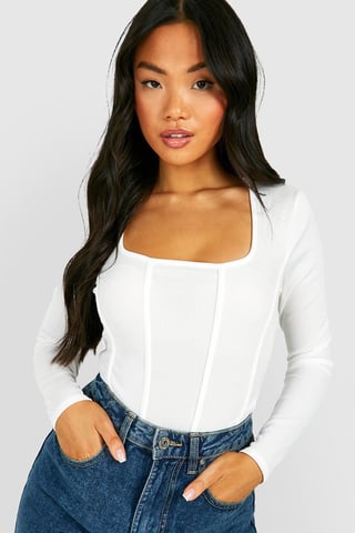 Petite geribde corsetbody