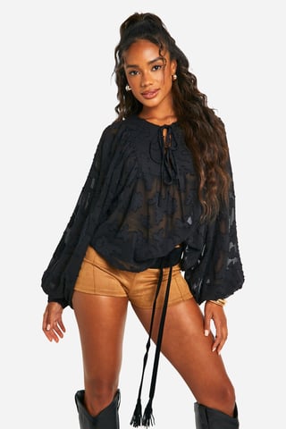 Boohoo Boho blouse met bloemenpatroon en burnout-effect
