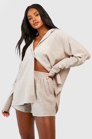 Katoenen pyjamashort met subtiele krijtstreep