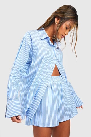 Katoenen pyjamashort met krijtstreep