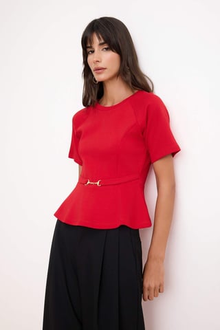 TRENDYOLMİLLA Women's Red Plain Short Peplum Blouses