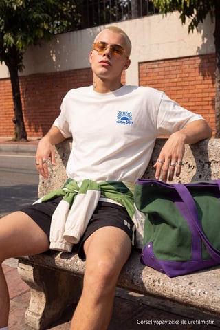 TRENDYOL MAN Boys Ecru Slogan Short Oversize T-Shirts