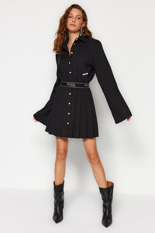 TRENDYOLMİLLA Women's Black Plain Short / Mini Long Stylish/Night Shirt dress Dresses