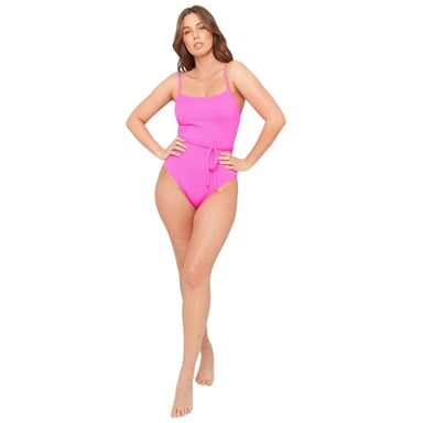 Be You Womens/Ladies Textured Belted One Piece Swimsuit (Pink)