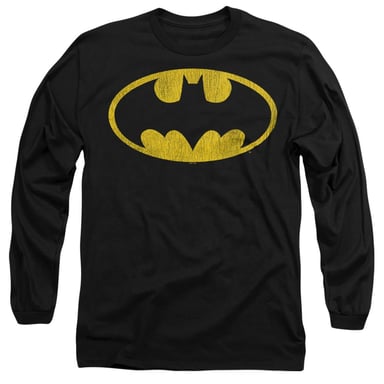 Batman Unisex Adult Distressed Logo Long-Sleeved T-Shirt (Black)