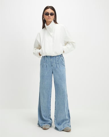 River Island Damesjeans met wijde pijpen, blauw, met elastische figuurnaad aan de voorkant