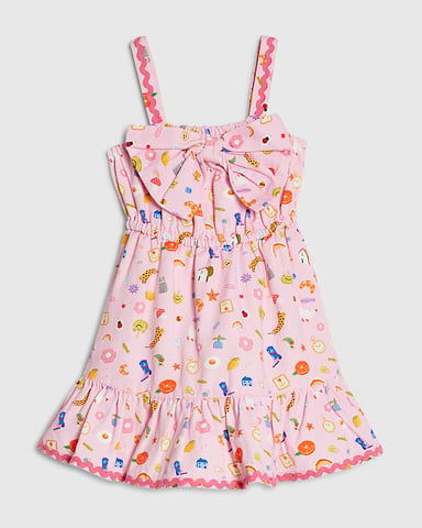 River Island Mini meisjesjurk roze Icon met strik van katoen zonder mouwen