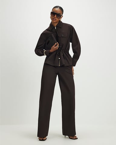 River Island Damesbroek Bruin Taille met trekkoord Rits Haaksluiting