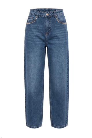TRENDYOLMİLLA Women's Blue Plain Barrel High Waist Jeans
