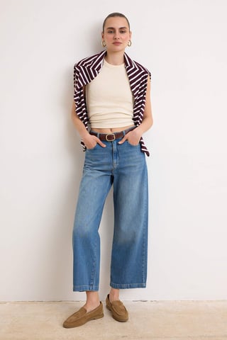 TRENDYOLMİLLA Women's Blue Plain Culotte High Waist Jeans
