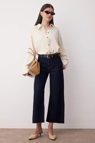 TRENDYOLMİLLA Women's Blue Plain Culotte Normal waist Jeans