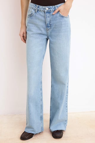 TRENDYOLMİLLA Women's Blue Plain Wide Leg High Waist Jeans