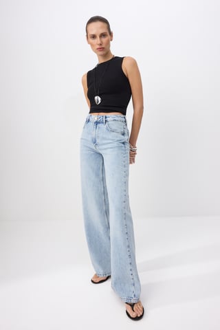 TRENDYOLMİLLA Women's Blue Plain Wide Leg Normal waist Jeans