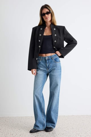 TRENDYOLMİLLA Women's Blue Plain Wide Leg Normal waist Jeans