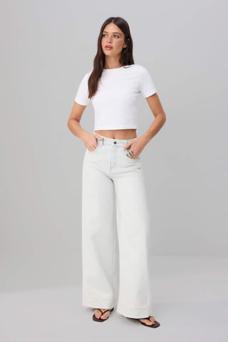 TRENDYOLMİLLA Women's Blue Plain Wide Leg High Waist Jeans