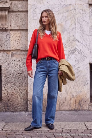TRENDYOLMİLLA Women's Blue Plain Wide Leg Normal waist Jeans