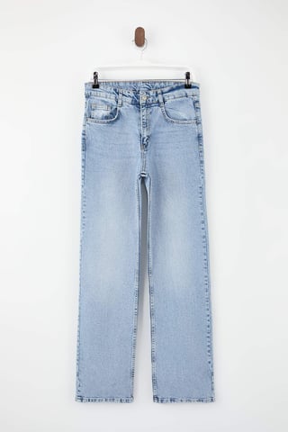TRENDYOLMİLLA Women's Blue Plain Wide Leg High Waist Jeans