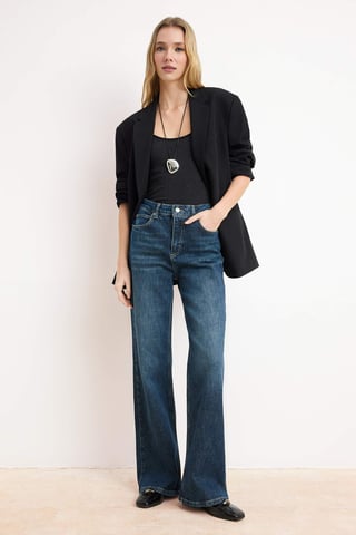 TRENDYOLMİLLA Women's Dark blue Plain Wide Leg High Waist Jeans