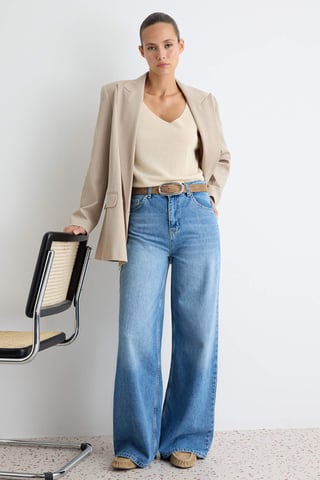 TRENDYOLMİLLA Women's Dark blue Plain Wide Leg High Waist Jeans