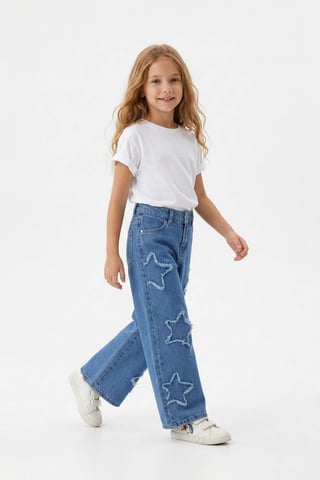TRENDYOLKIDS Girls Blue Floral High Waist Jeans