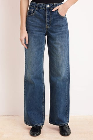 TRENDYOLMİLLA Women's Dark blue Plain Wide Leg Normal waist Jeans