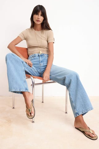 TRENDYOLMİLLA Women's Blue Plain Wide Leg High Waist Jeans