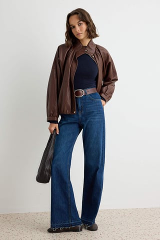 TRENDYOLMİLLA Women's Dark blue Plain Wide Leg High Waist Jeans