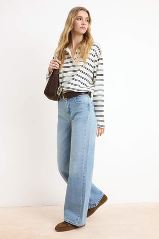 TRENDYOLMİLLA Women's Blue Plain Wide Leg High Waist Jeans