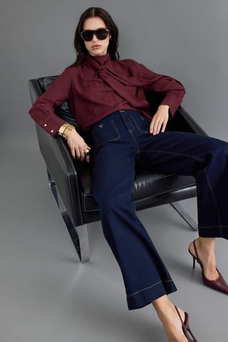 TRENDYOLMİLLA Women's Dark blue Plain Wide Leg High Waist Jeans
