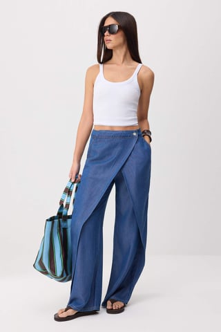 TRENDYOLMİLLA Women's Blue Plain Wide Leg High Waist Jeans