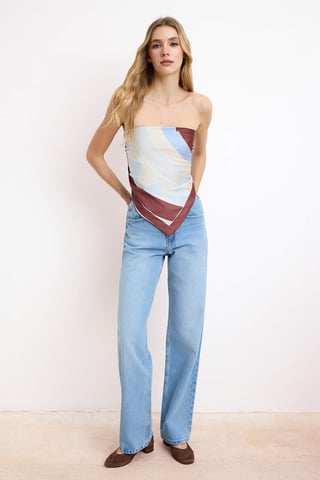 TRENDYOLMİLLA Women's Blue Plain Wide Leg High Waist Jeans