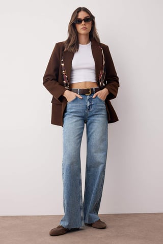 TRENDYOLMİLLA Women's Blue Plain Wide Leg High Waist Jeans