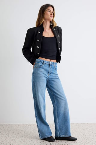 TRENDYOLMİLLA Women's Blue Plain Wide Leg Normal waist Jeans