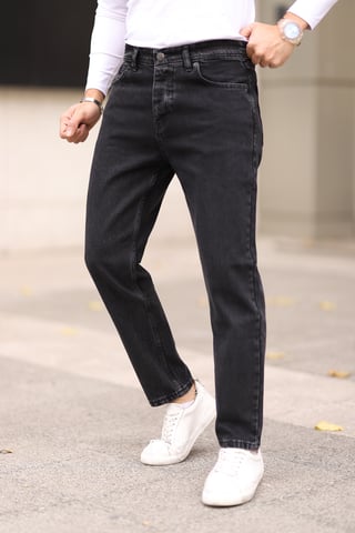 TRENDYOL MAN Men's Black Plain Boyfriend Normal waist Jeans