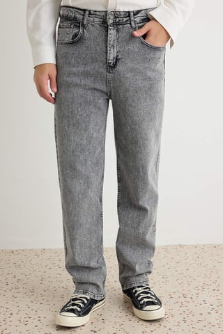 TRENDYOL MAN Men's Gray Plain Baggy Normal waist Jeans
