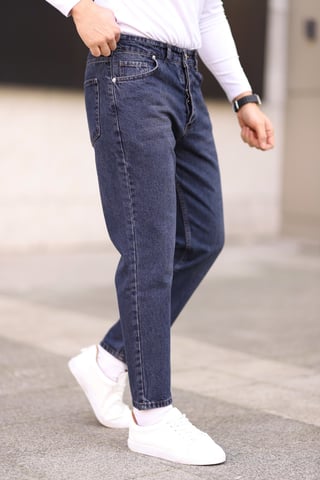 TRENDYOL MAN Men's Dark blue Plain Boyfriend Normal waist Jeans